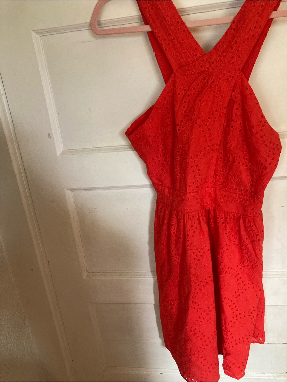 RACHEL Rachel Roy Bright Red Eyelet Halter Mini Dress